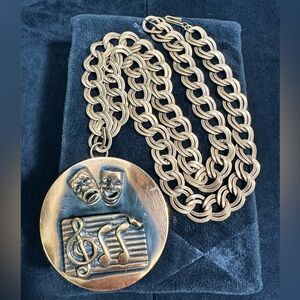 Vtg: Comedy & Tragedy Solid Copper Pendant & Necklace
